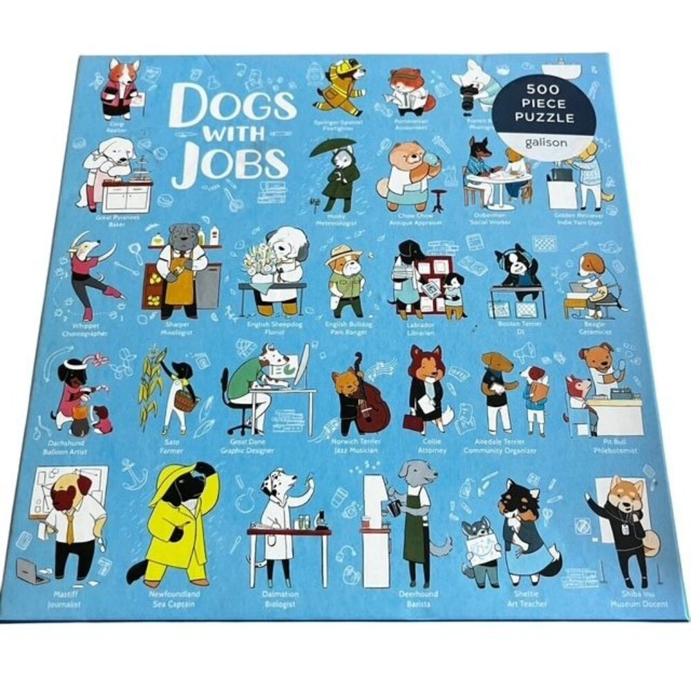 Galison 500 Piece Dogs With Jobs Puzzle Incomplete